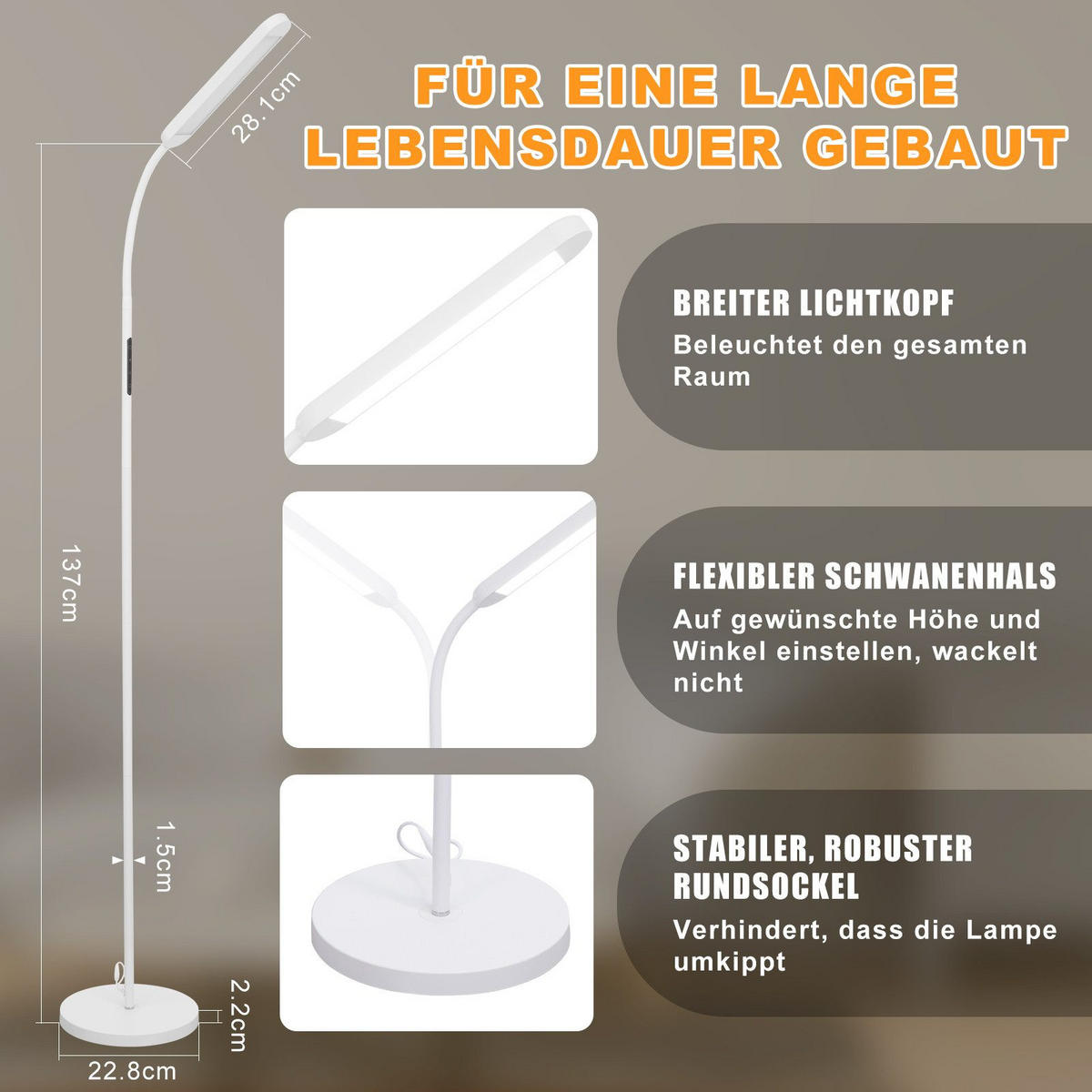 LED-STEHLAMPE Yanchak 137.1/6/22.8cm - Weiß, Metall (137.1/6/22.8cm) - Nettlife
