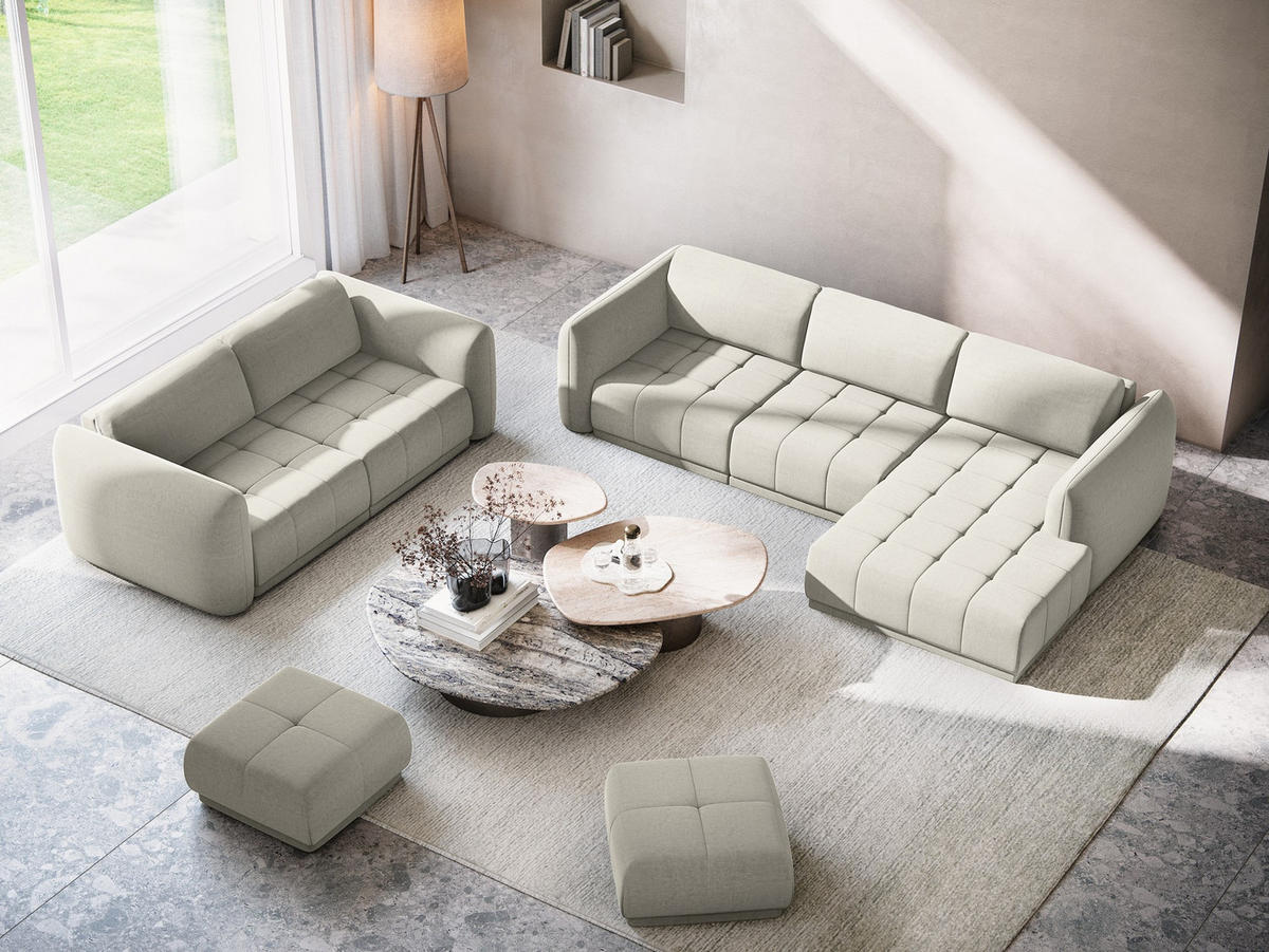POUF Samt Stoff Creme - Perlmutt/Creme, Kunststoff/Textil (60/35/60cm) - Makamii