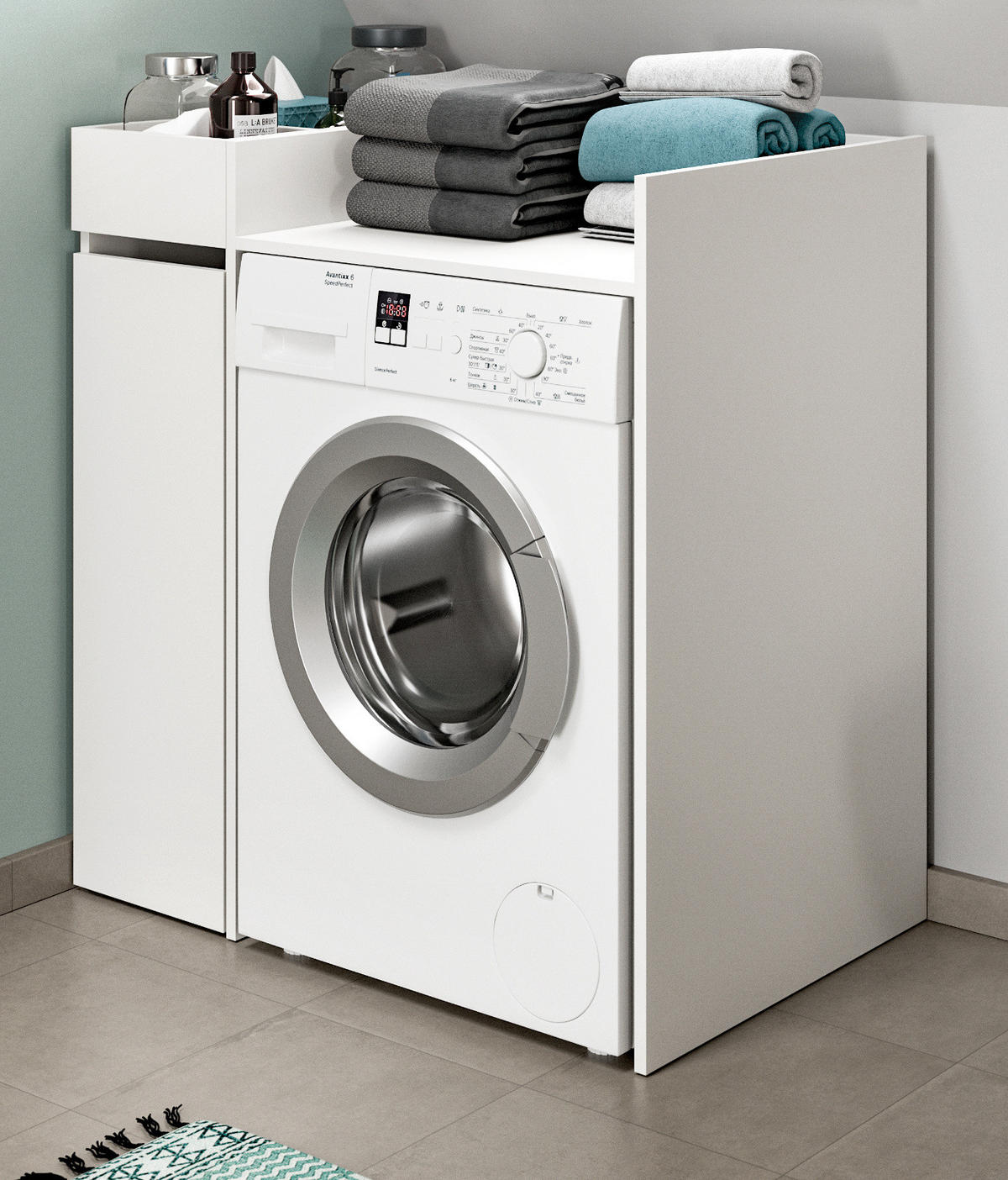 WASCHMASCHINENUMBAU Set weiß 2-teilig, Überbauschrank und Anstellregal 95 x 101 cm - Schwarz/Weiß, Holzwerkstoff/Kunststoff (95/101/60cm) - Inn.Furn