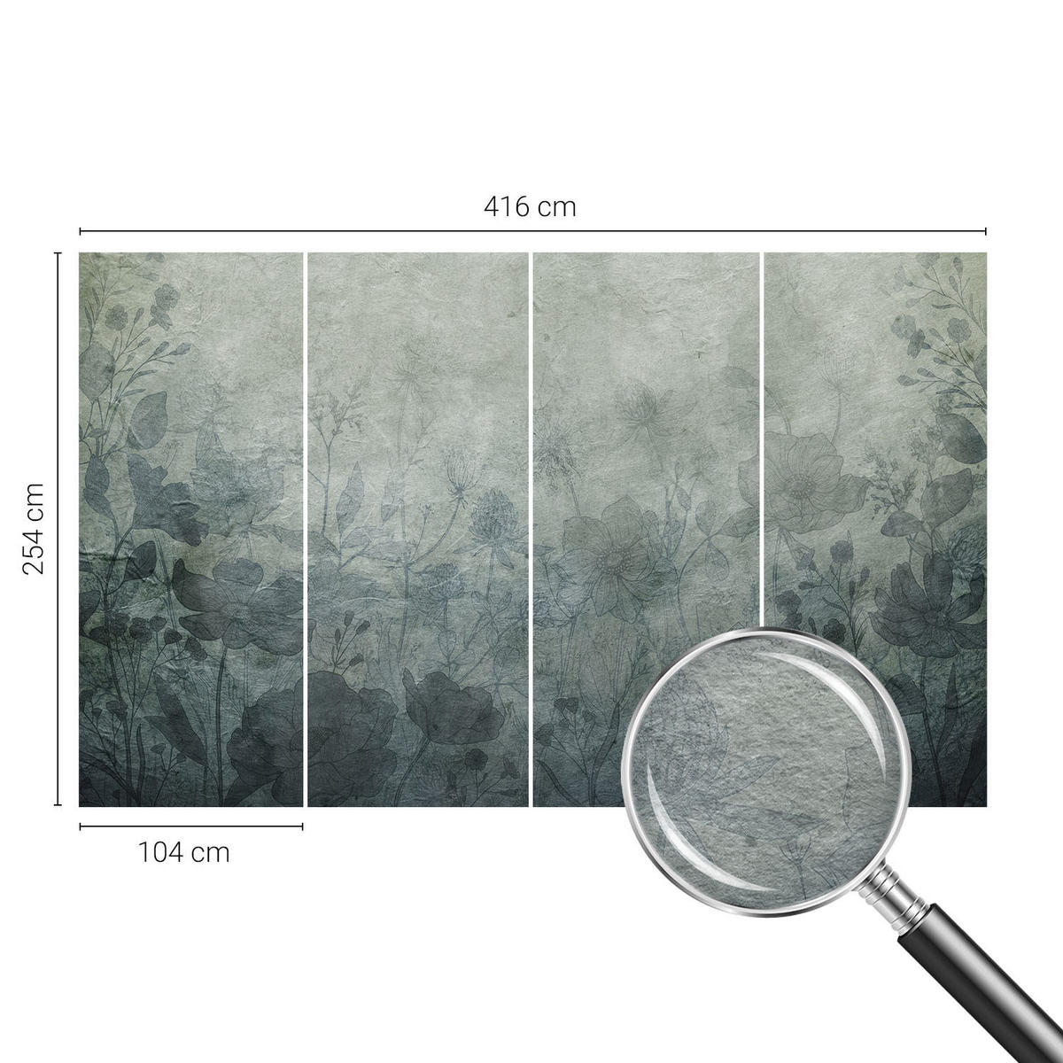 FOTOTAPETE 416x254 cm - Pflanzeneleganz - Grau, Textil (416/254cm) - Wallfluent