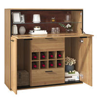 KOMODA za vino, 110/38/111 cm, iveral u prirodnoj i crnoj boji, s LED rasvjetom - prirodne boje, drvni materijal (110/111/38cm) - BEAOK