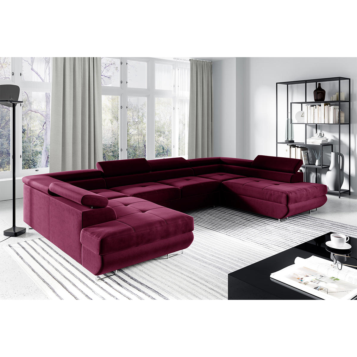 PANORAMASOFA Wilson 5 Sitzplätze Bordeaux - Rot, Holzwerkstoff (335/72/201cm) - Petits-meubles