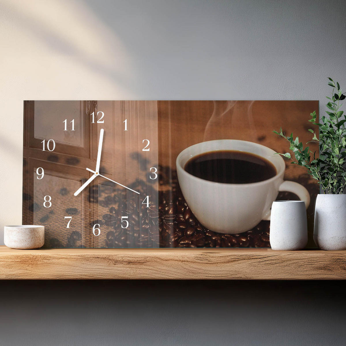 WANDUHR 60x30 cm - Palme - Braun, Glas (60/30/0.4cm) - TULUP