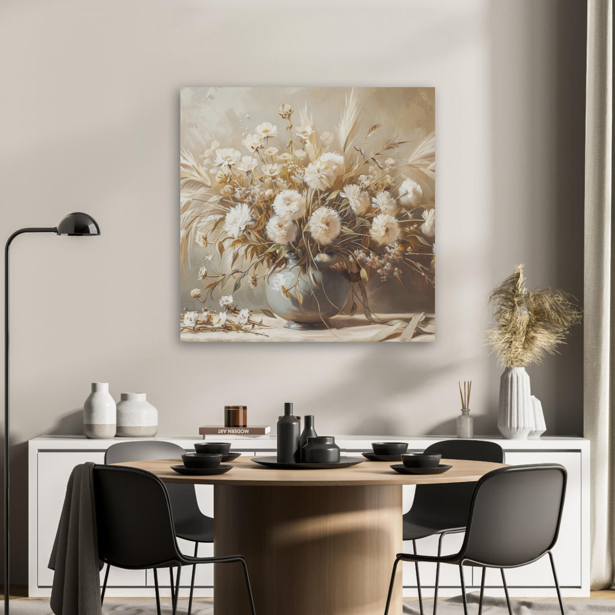 AKUSTIKBILD - Blumen - Vase - Stilleben - Beige - 80x80 - Creme, Kunststoff (80/80/0.9cm) - MuchoWow