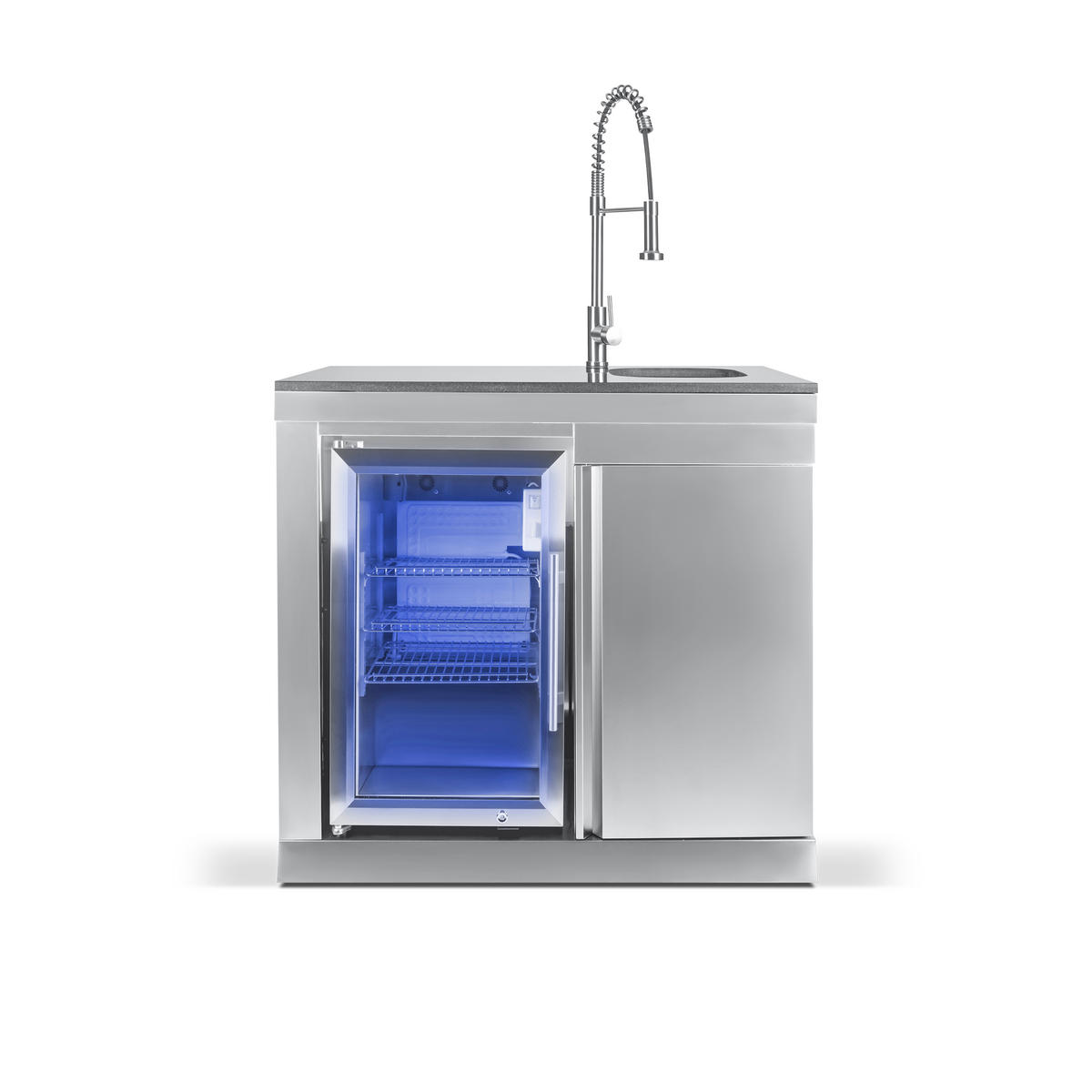 GORILLER® SILVERBACK S1 Outdoor-Küche, Gasgrill mit Kühlschrank-Waschbecken-Kombination, Edelstahl, Silber - Schwarz Hochglanz, Metall (217/90/58cm) - Goriller