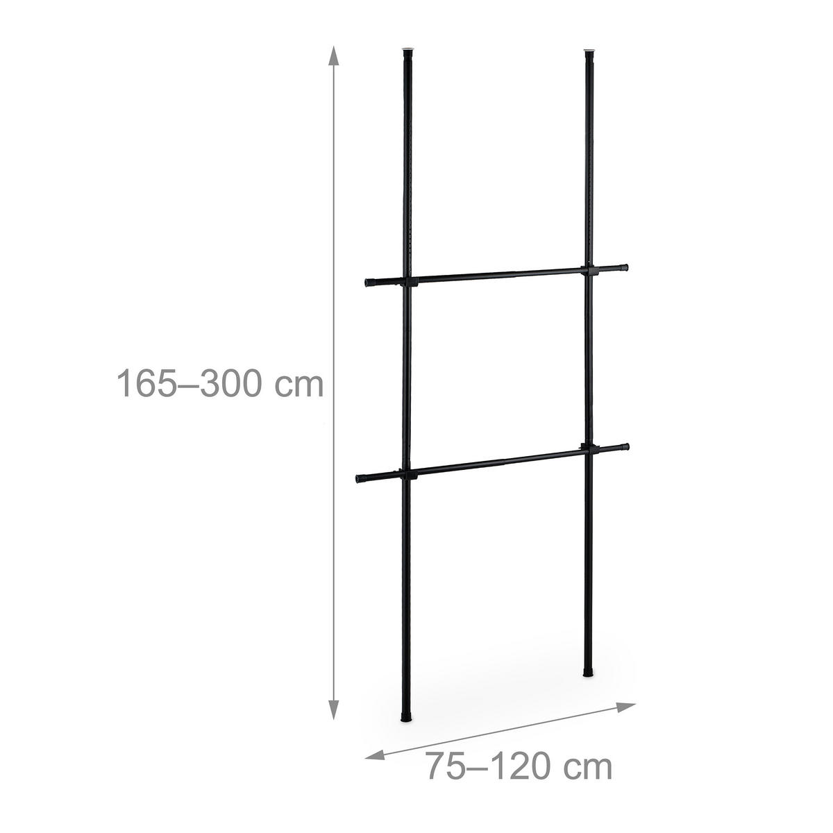 ŠATNÍKOVÝ regál - čierna, kov/plast (120/300/11cm) - Relaxdays