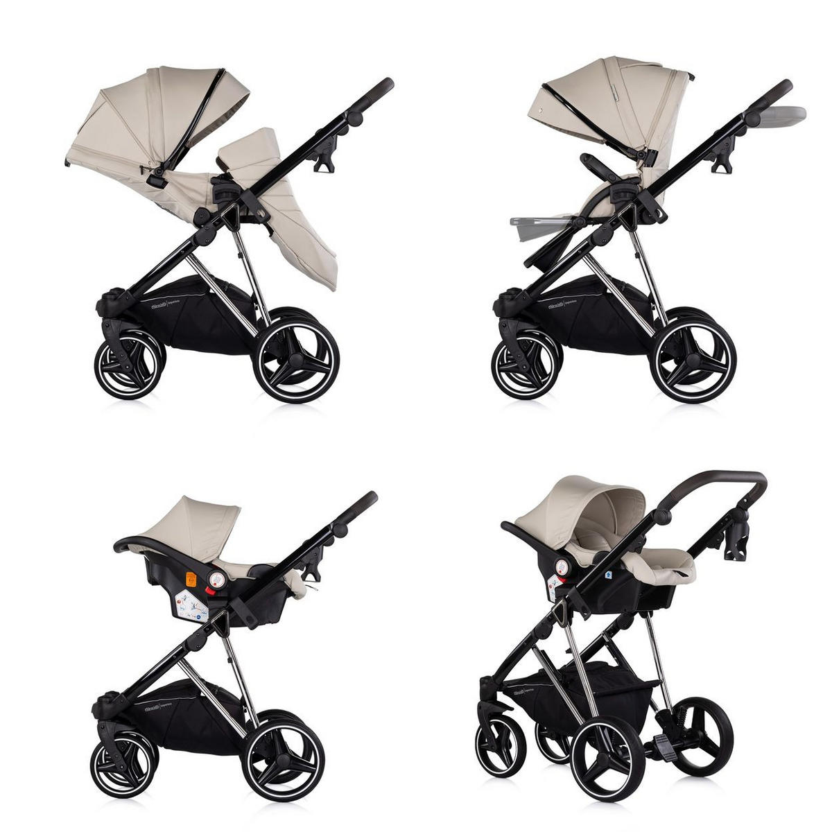 KOMBIKINDERWAGEN 3in1 Imperium beige Babyschale Babywanne Tasche Korb Gurt - Beige, Metall (98/59/110cm) - Chipolino