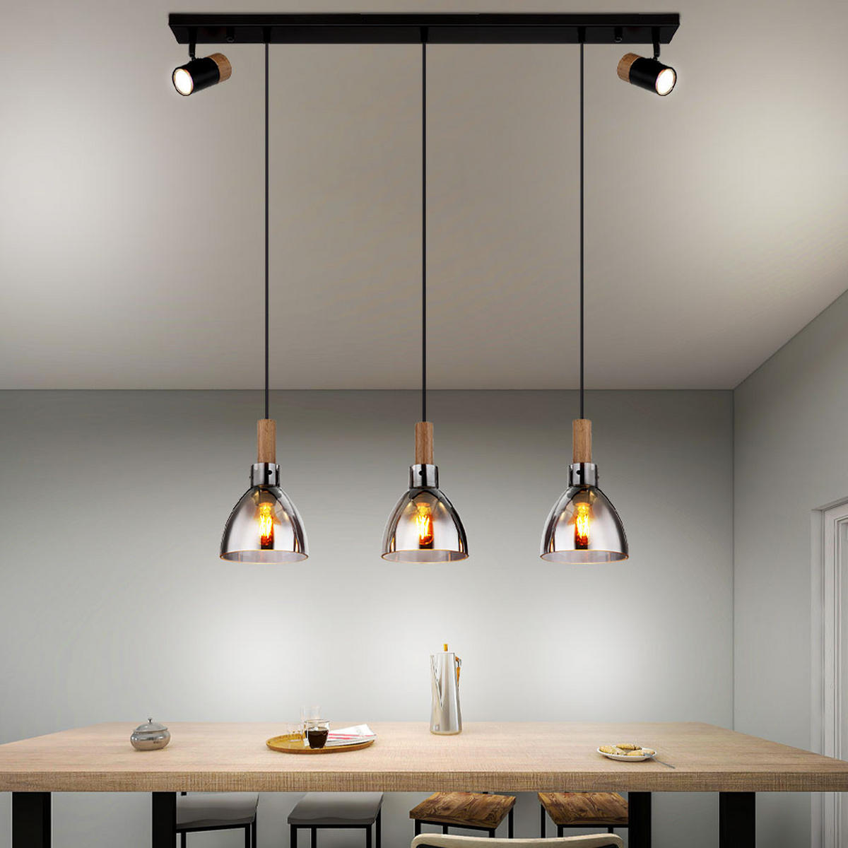 PENDELLEUCHTE Metall Rauchglas Schwarz - Schwarz, Glas (95/16/120cm) - Globo Lighting