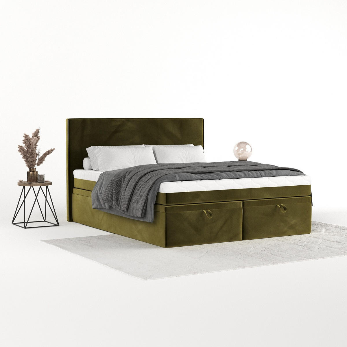 BOXBETT Zalla 140/200 cm Olivgrün im Kronos Stoff - Schwarz/Olivgrün, Holz/Holzwerkstoff (140/200cm) - AltaBeds