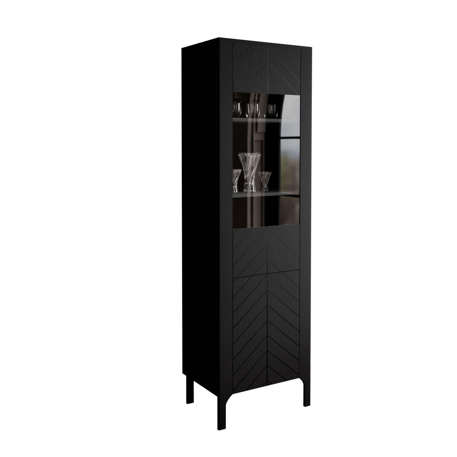 GLASVITRINE LUMI, Schwarz - Schwarz, Holzwerkstoff (60/197/41cm) - Lookway