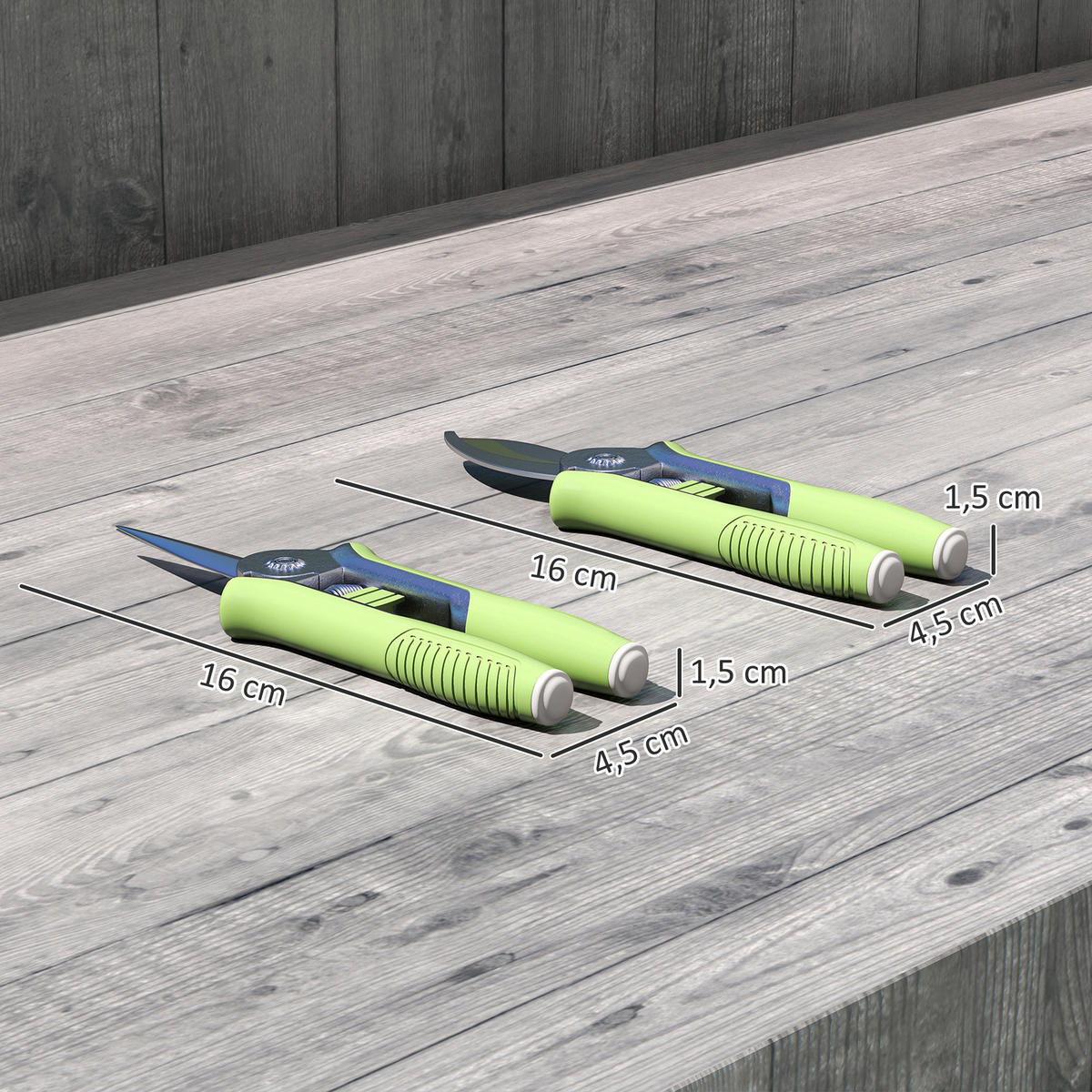 GARTENSCHEREN-SET 2-teilig aus Edelstahl Aluminiumlegierung Grün - Grün, Metall (4.5/1.5/16.5cm) - Outsunny