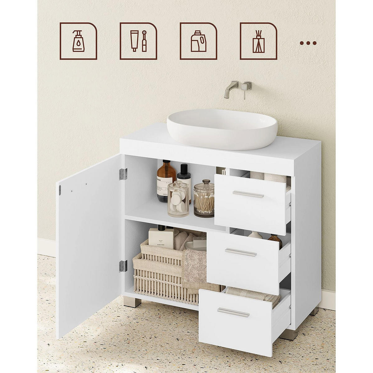 WASCHBECKENUNTERSCHRANK MONROVIA - Weiß, Holzwerkstoff (70/64/30cm) - Hansiro