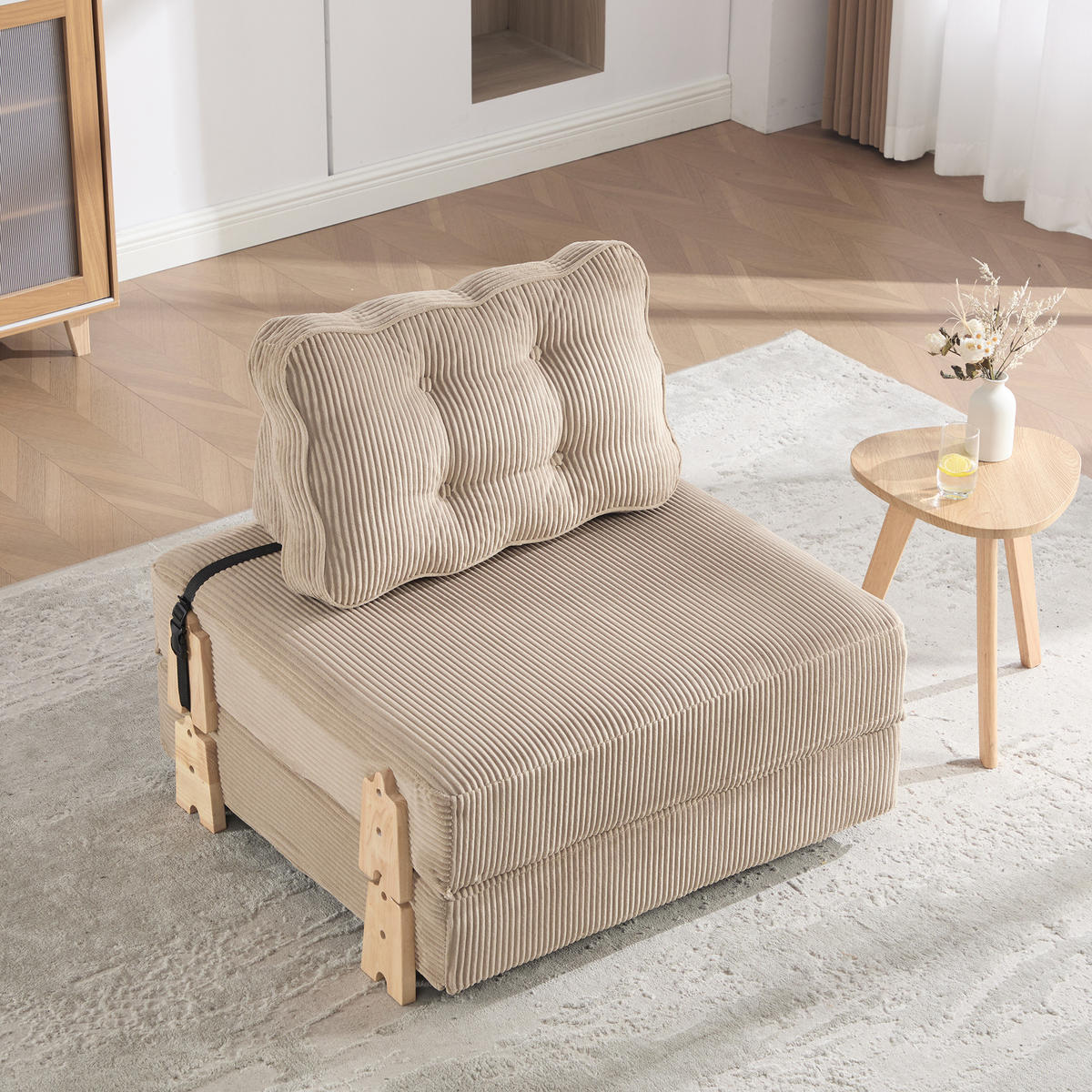 SCHLAFSESSEL ausklappbar mit Holzgestell, DE-42596, Khaki - Sandfarben, Holzwerkstoff (90/84/86cm) - ComfortXL