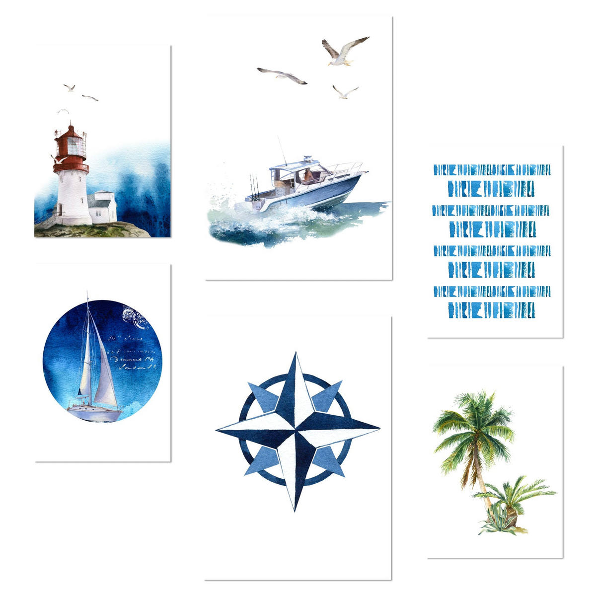 POSTER Set Mit 6 Komposition Meer Und Strand A3 & A4 Rahmenlos - Klar, Papier (29/3cm) - Nacnic