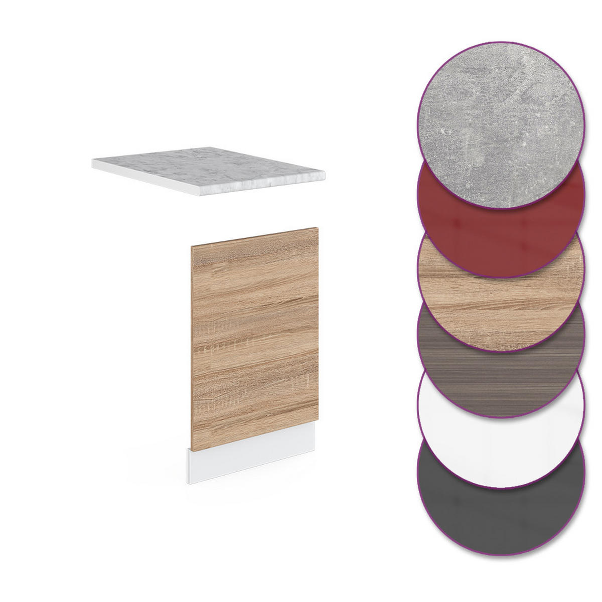 FRONTBLENDE R-Line Sonoma 45 cm, AP Marmor - Weiß/Sonoma Eiche, Holzwerkstoff (45/57.2/1.6cm) - Vicco