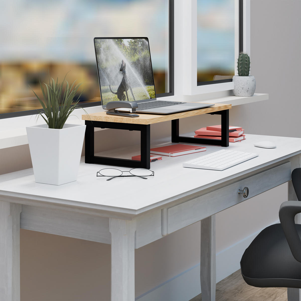 MONITORSTÄNDER Natur Schwarz Eisen - Multicolor, Holzwerkstoff/Metall (23/55/15cm) - Relaxdays