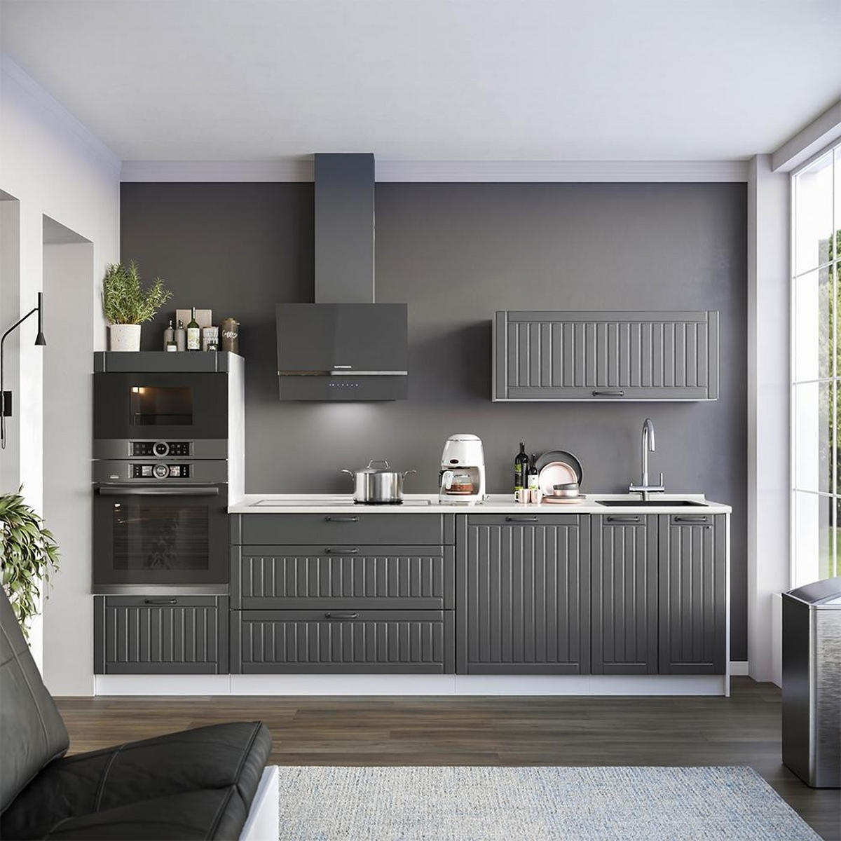 KÜCHENUNTERSCHRANK Fame-Line, Dunkelgrau/Weiß, 100 cm, AP Marmor - Dunkelgrau/Weiß, Holzwerkstoff (100/82/60cm) - Vicco