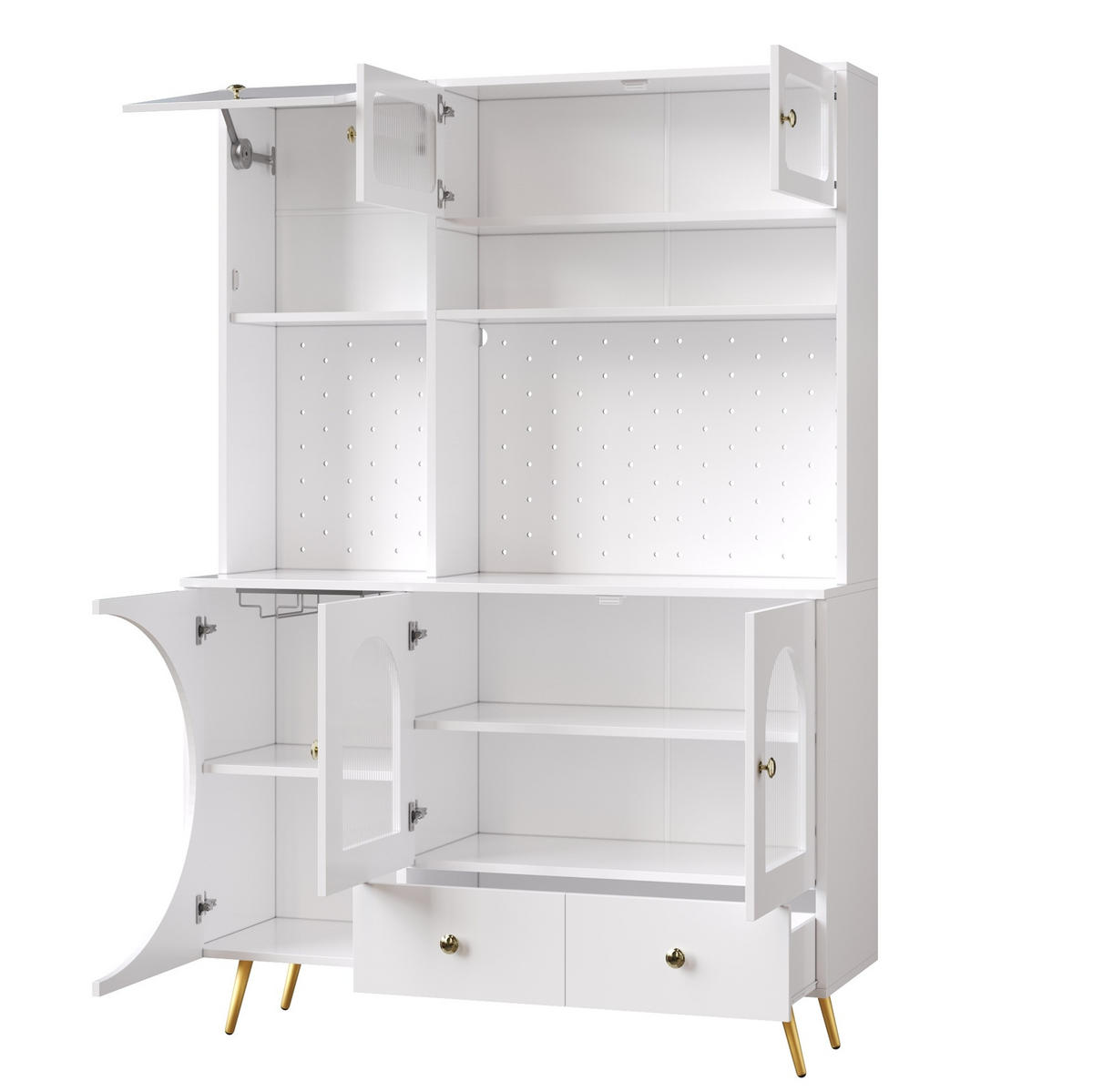 KÜCHENSCHRANK mit LED und Steckdosen 120 x 40 x 176 cm MDF Glas Weiß - Weiß, Glas (40/176/120cm) - Meubliv
