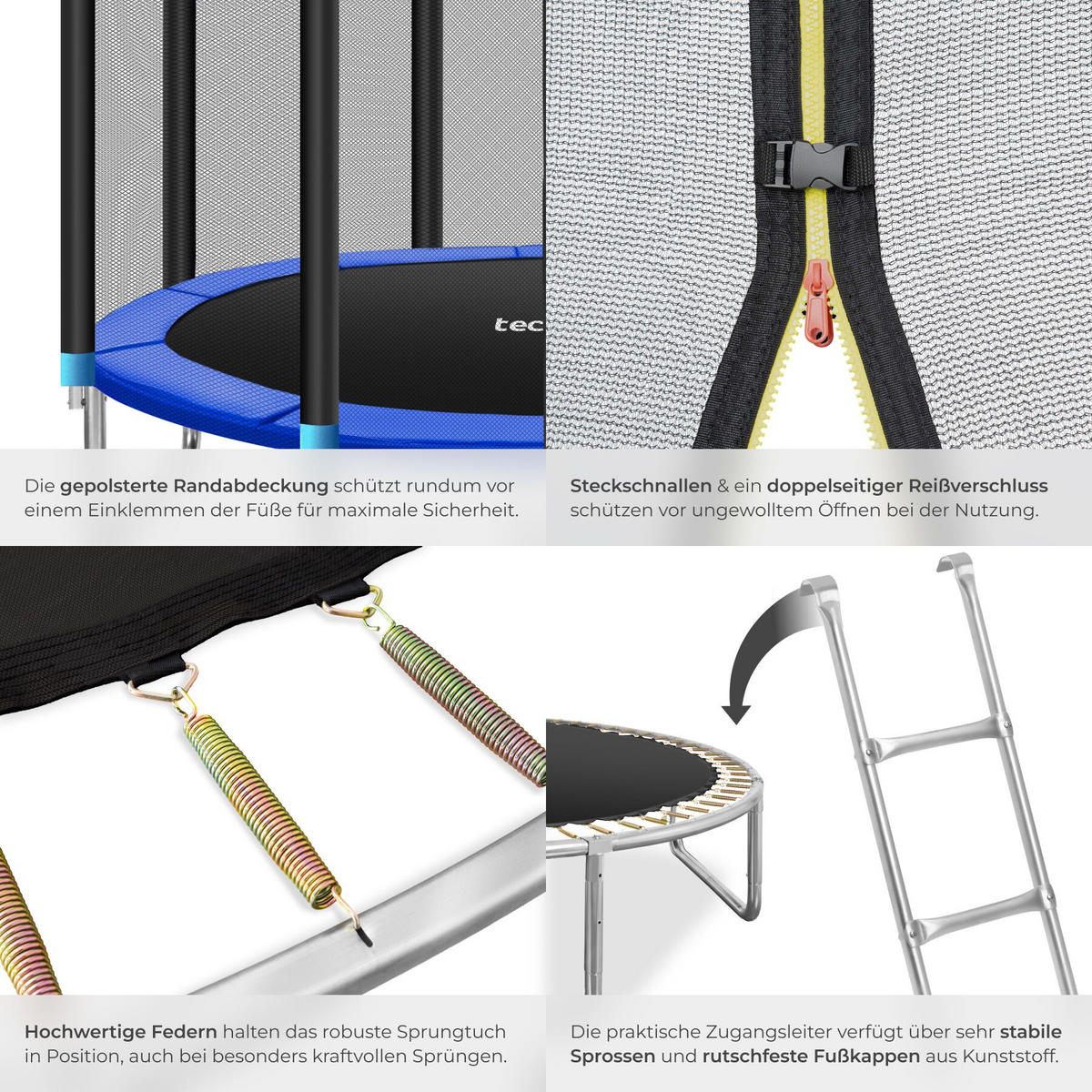 TRAMPOLIN Garfunky, inklusive Einstiegsleiter, schwarz/blau - Blau/Schwarz, Metall (396/260/396cm) - tectake