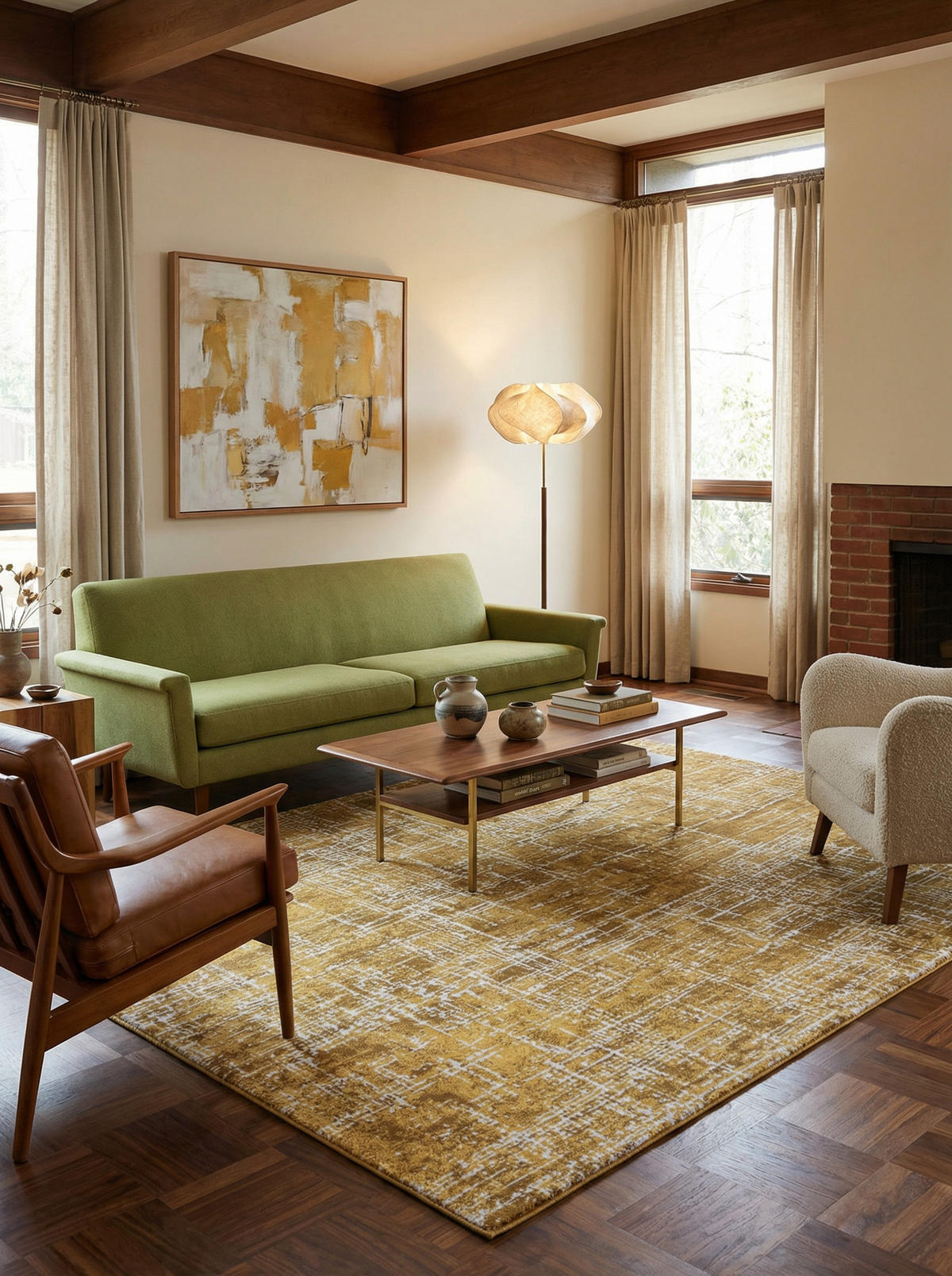 TEPPICH Polypropylen velours abstrakt TIBER-Rom, Senfgelb 120x170 cm - Gelb, Textil (120/170cm) - KADIMA DESIGN