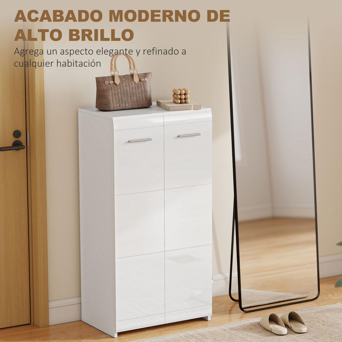 SCHUHSCHRANK,VERSTELLBARE Böden Hochglanzweiß 55x36x108cm - Weiß, Holzwerkstoff (55/108/36cm) - Vallsero