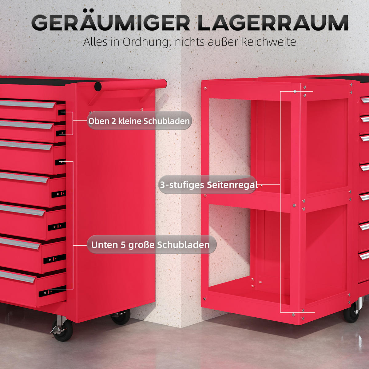 WERKSTATTWAGEN Stahl EVA Rot - Rot, Metall (33.5/75/96cm) - HOMCOM