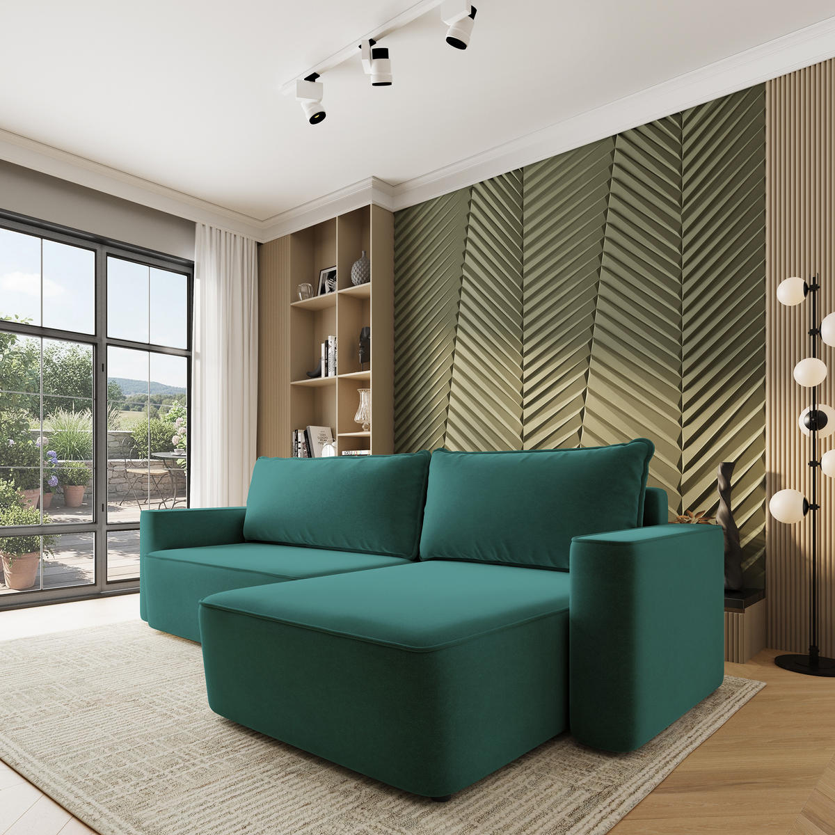 ECKSOFA BELARO CL Blau Samtstoff mit Schlaffunktion - Blau, Holzwerkstoff/Textil (280/162cm) - MASSENO