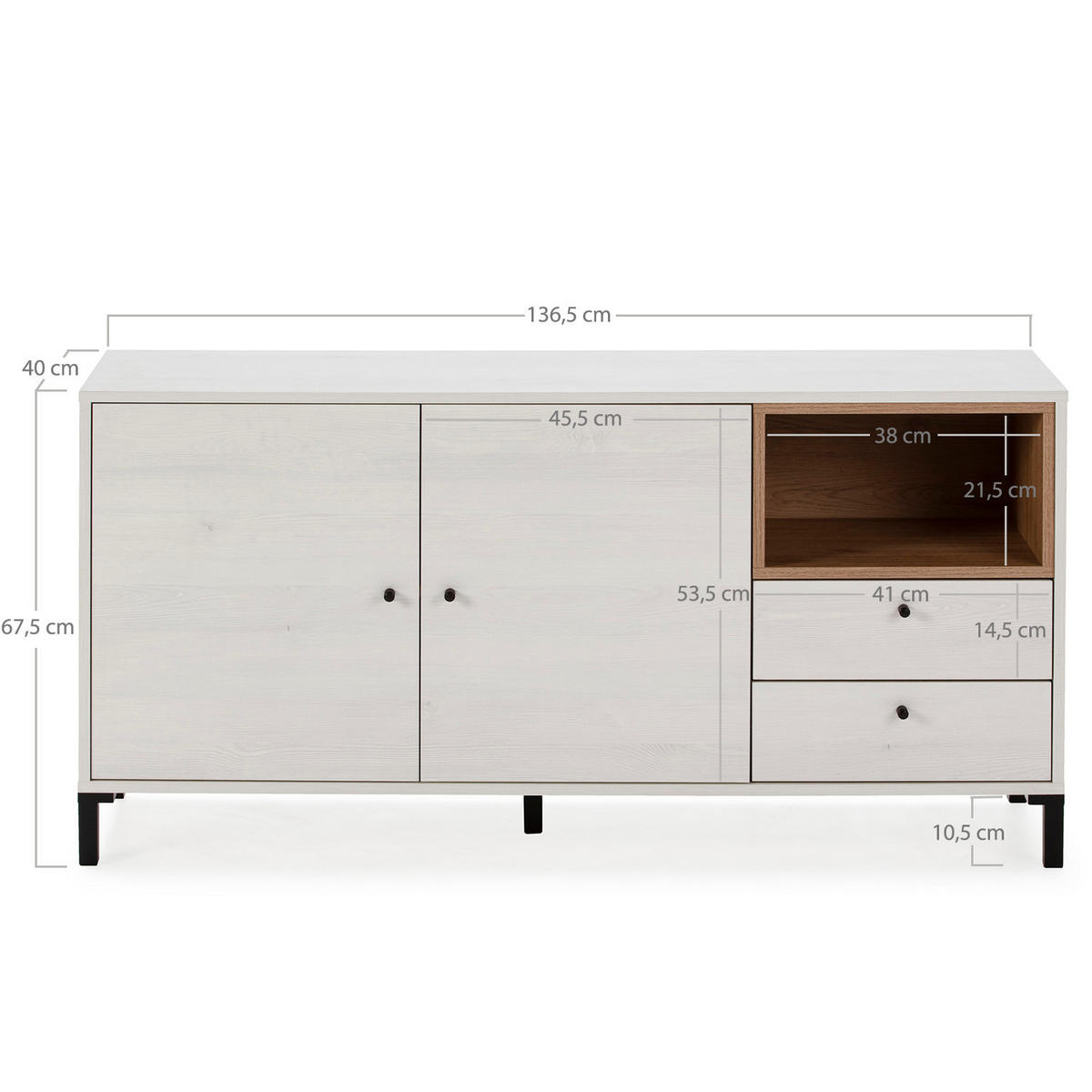 SIDEBOARD Javea 2 Schubladen Weiß - Weiß, Holzwerkstoff (136/67/40cm)