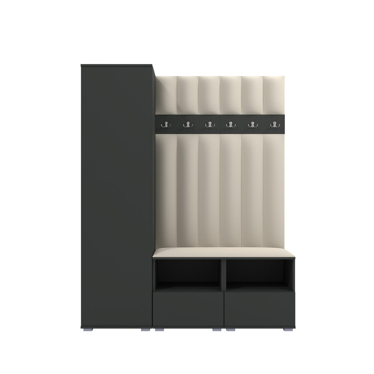 GEPOLSTERT Garderoben-Set Nela II LUX (Farbe Graphit + Stoff Trinity 01) - Silberfarben/Creme, Holz/Holzwerkstoff (150/187/40cm) - Ravio