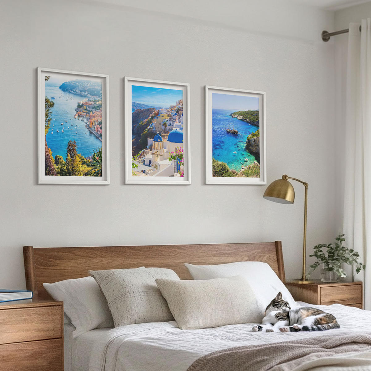 WANDBILDER 3er-Set - 40x60 cm Weißer Rahmen - Griechische Ansichten von Santorin Oia - Weiß, Kunststoff (40/60cm) - ArtPrintCave