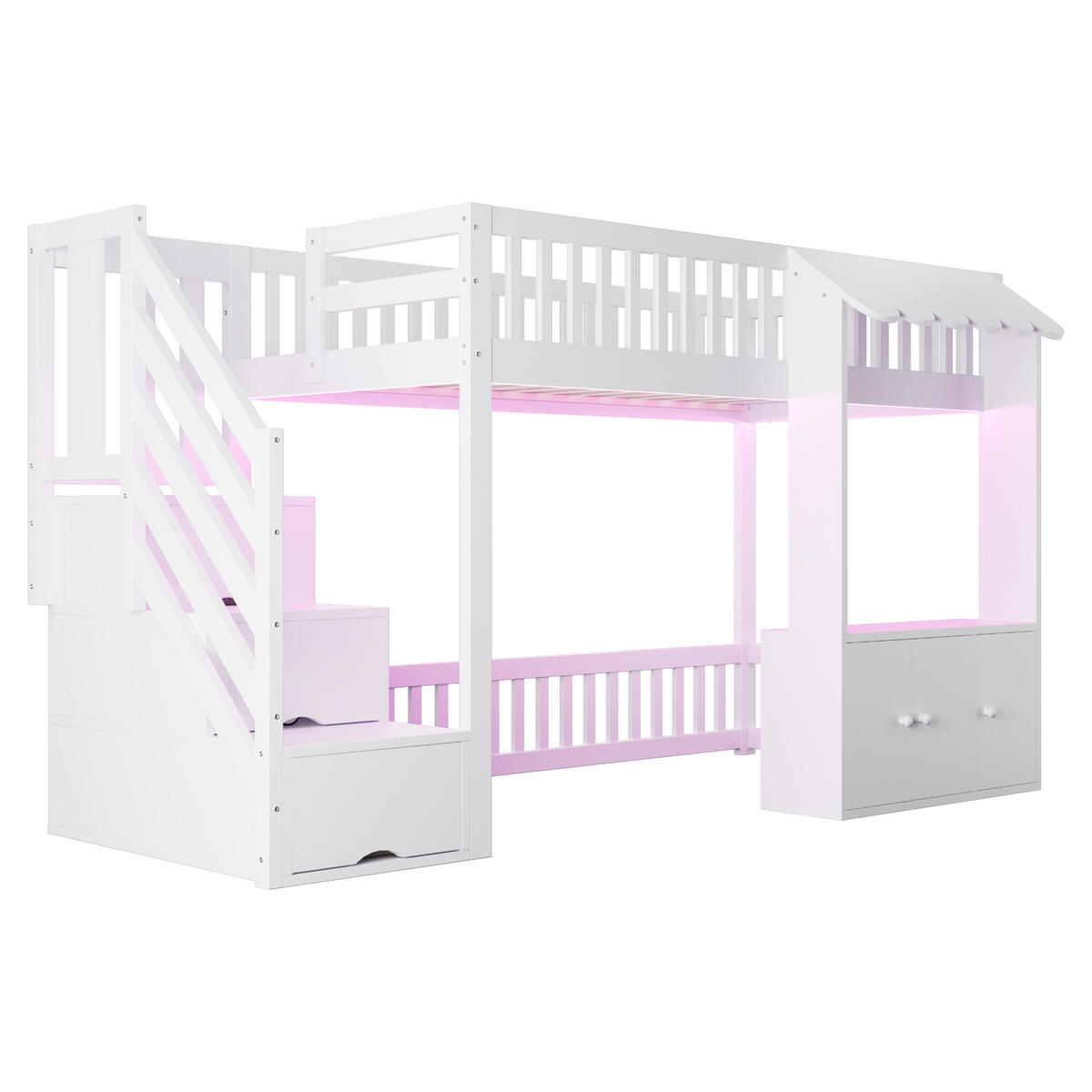 HOCHBETT 90x200 Weiß Holz Stauraumschrank LED - Weiß, Holz (90/200cm) - FLIEKS