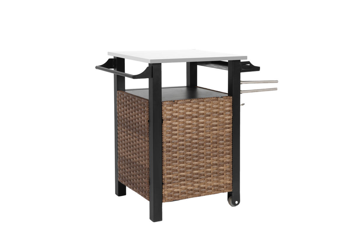 KÜCHENINSEL 76/57/85 cm aus Stahl und Polyrattan mit Edelstahl-Arbeitsplatte Braun - Braun, Metall (57/85/76cm) - Modenvie