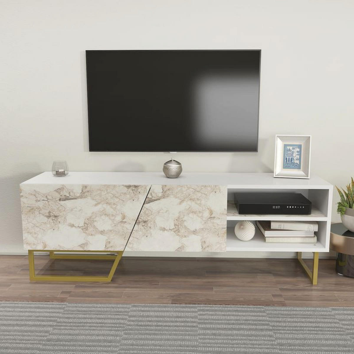 TV-ELEMENT Denasse Weiß Gold - Goldfarben/Weiß, Holzwerkstoff (150/50.5/35cm) - Decorotika