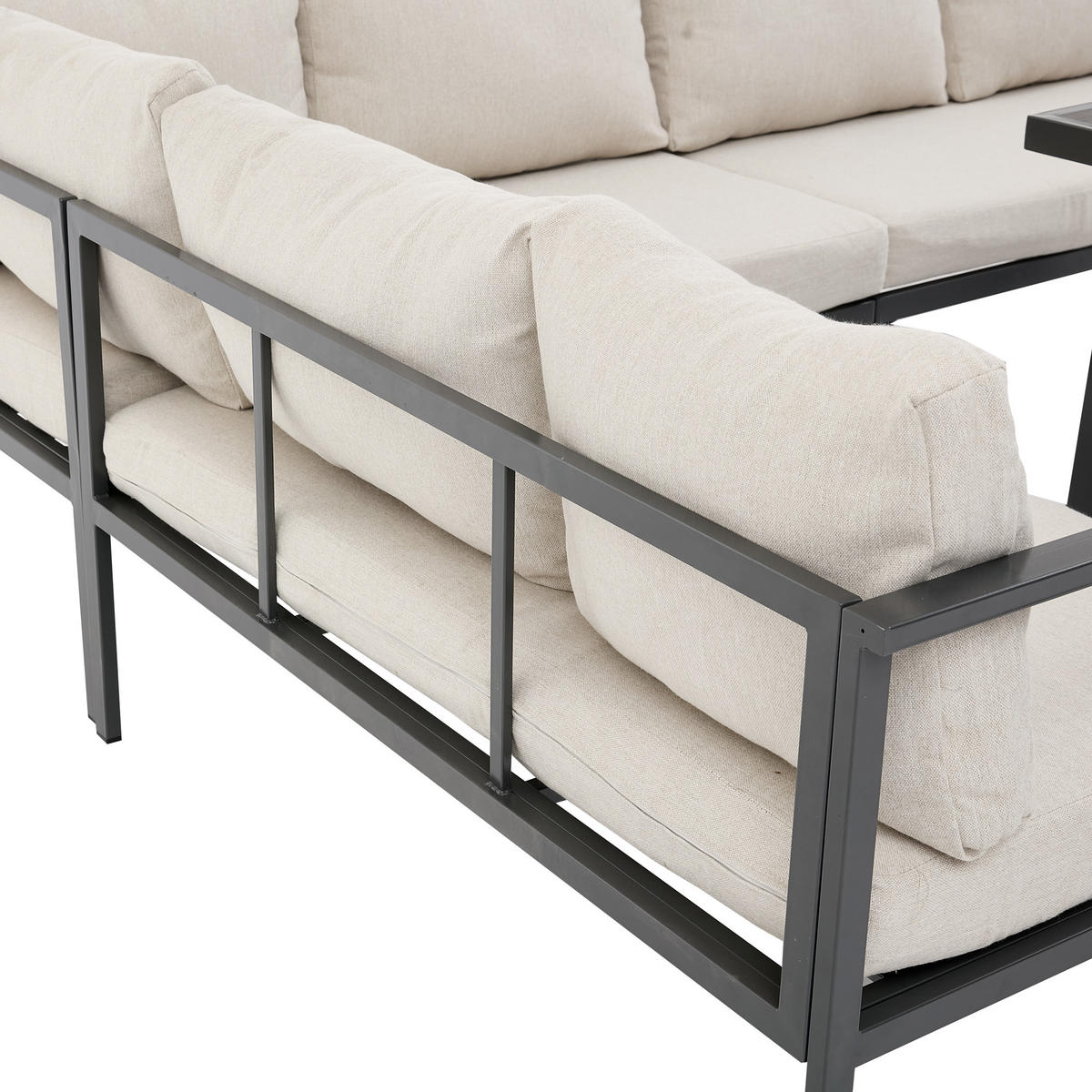 GARTEN-ESSGRUPPE 9 Personen Ecksofa Tisch Stahl Grau - Grau, Textil - FLIEKS