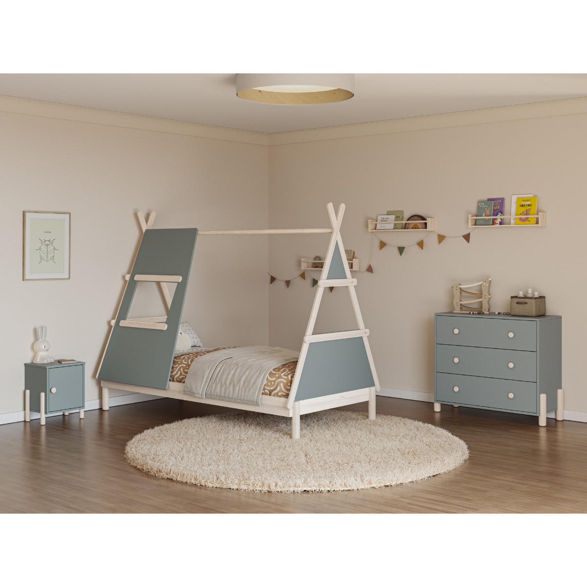 TIPIBETT 90x200 cm mit integriertem Fenster 104.6/219,4/159,3 cm - Grün, Holzwerkstoff (90/200cm) - Calicosy