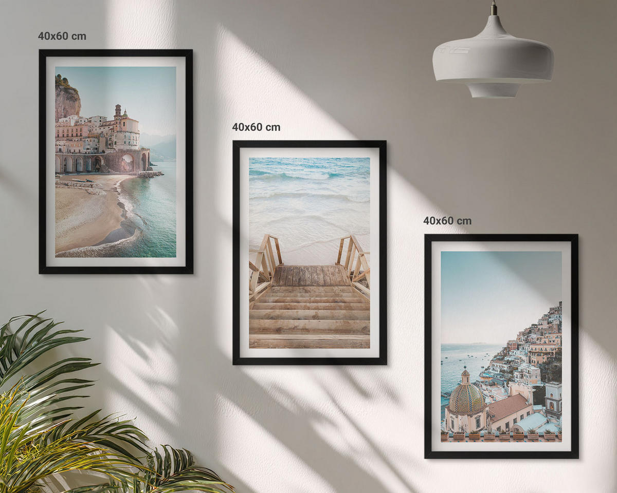 WANDBILDER 3er-Set - 40x60 cm Schwarzer Rahmen - Sommerliche Strandansichten in Pastellfarben - Schwarz, Kunststoff (40/60cm) - ArtPrintCave