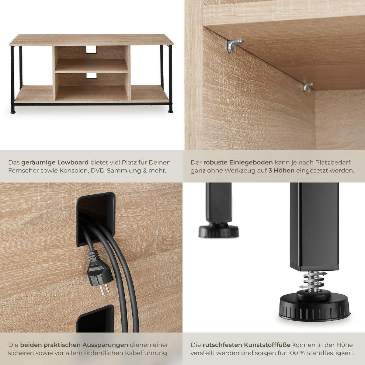 TV-REGAL Austin,110 x 40 x 50,5 cm,Industrial Holz hell, Eiche Sonoma - Naturfarben, Holzwerkstoff (40/50.5/110cm) - tectake