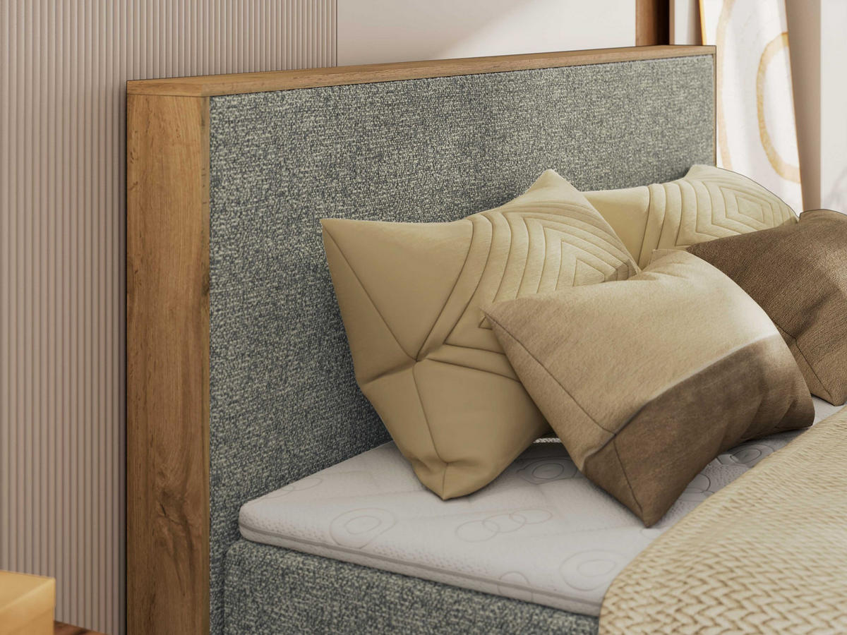 BOXBETT WOOD CLASSIC KING 200/200 - Grau Strukture - H4 - Grau, Textil (200/200cm) - MKS