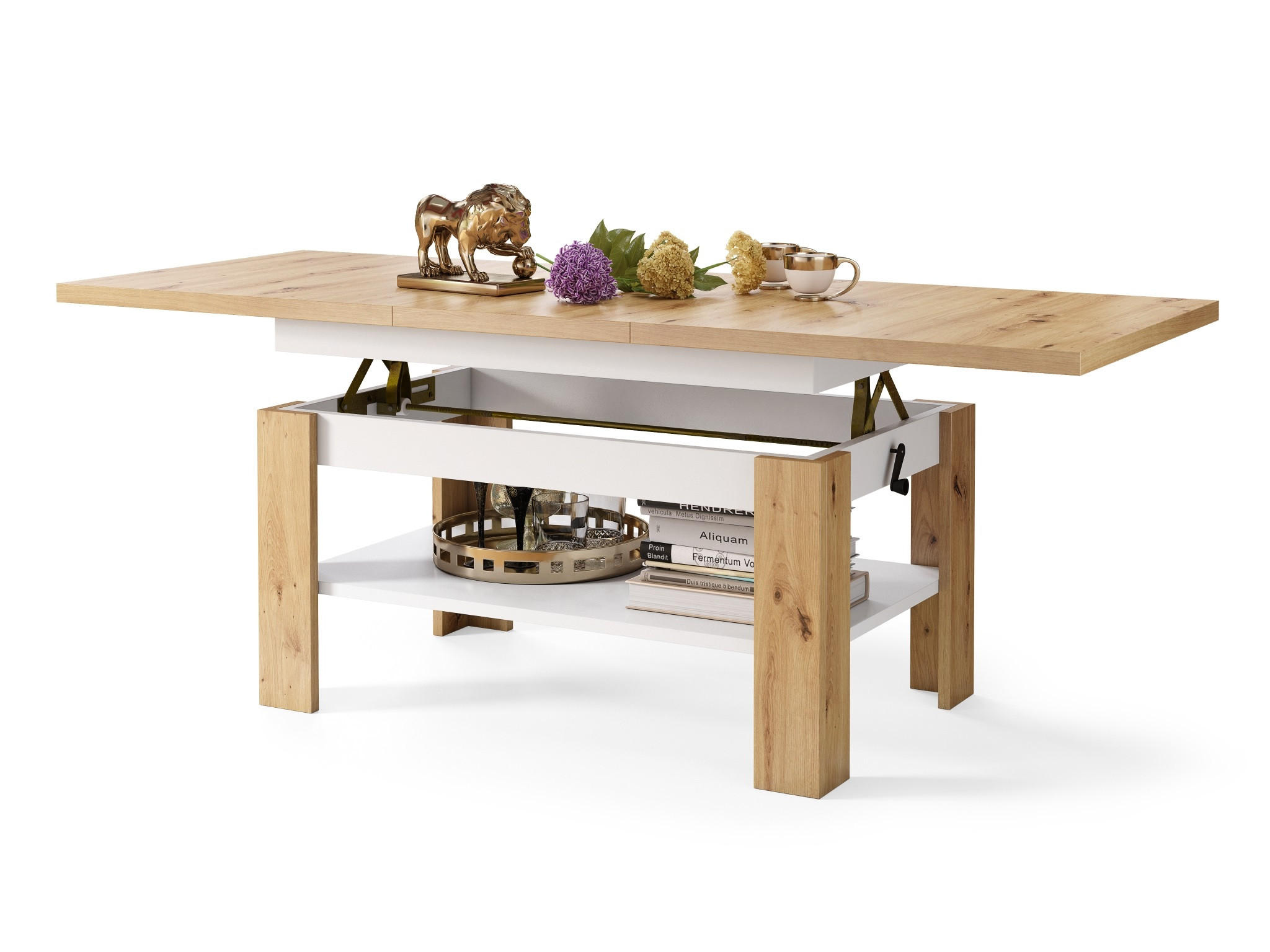 COUCHTISCH rechteckig Eiche Artisan - Weiß ausziehbar höhenverstellbar - Eiche Artisan/Weiß, Holzwerkstoff (65/130/58cm) - designimpex