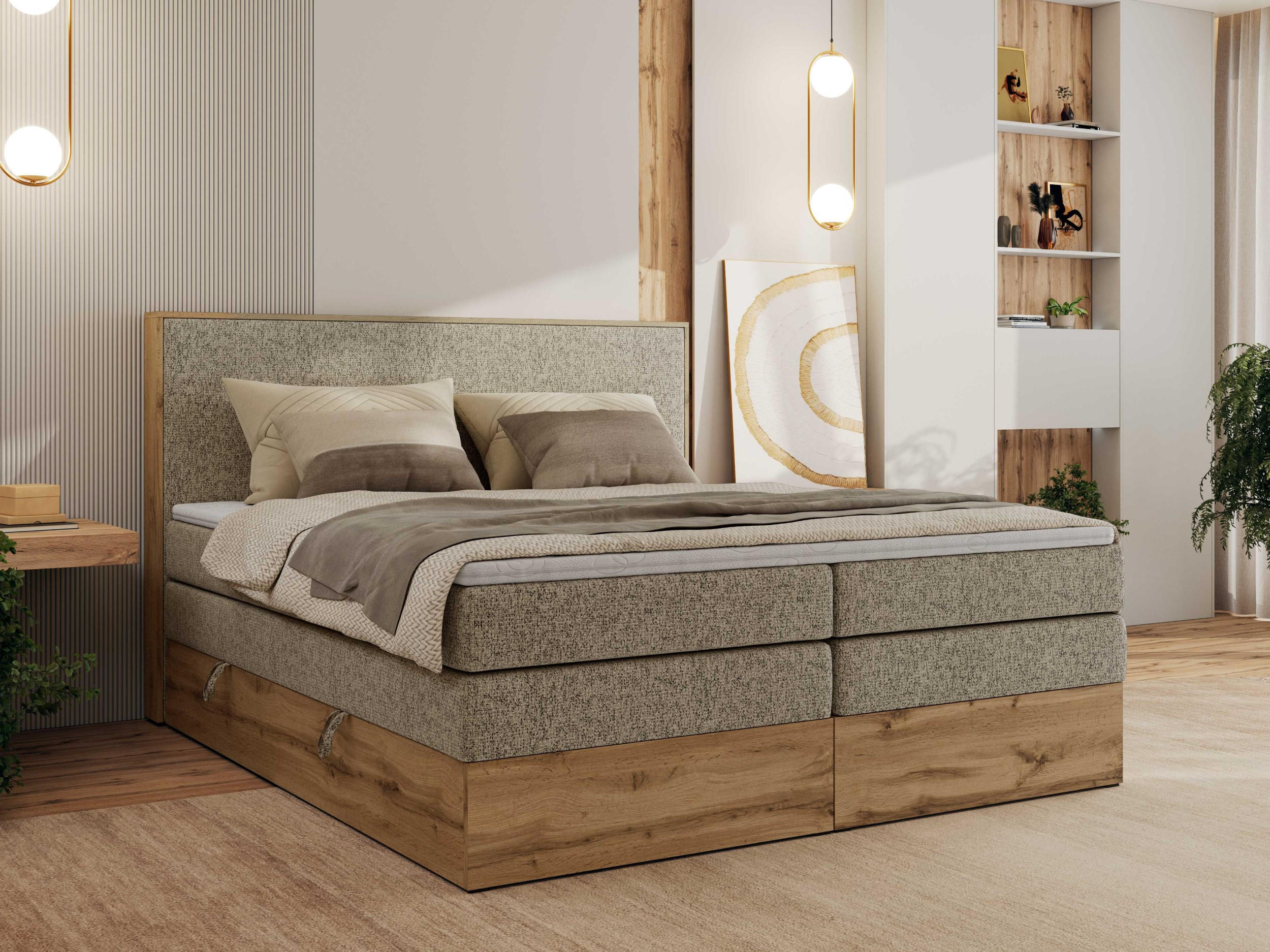BOXBETT WOOD CLASSIC KING 200/200 - Dunkelbeige Strukture - H3 - Cappuccino, Textil (200/200cm) - MKS