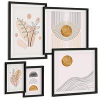 BILDER SET 5er Set - 50x50 cm & 20x30 cm & 40x60 cm Schwarzer Rahmen - Berge, Wasserfälle, Vögel, Blumen - Schwarz, Kunststoff (40/60cm) - TULUP