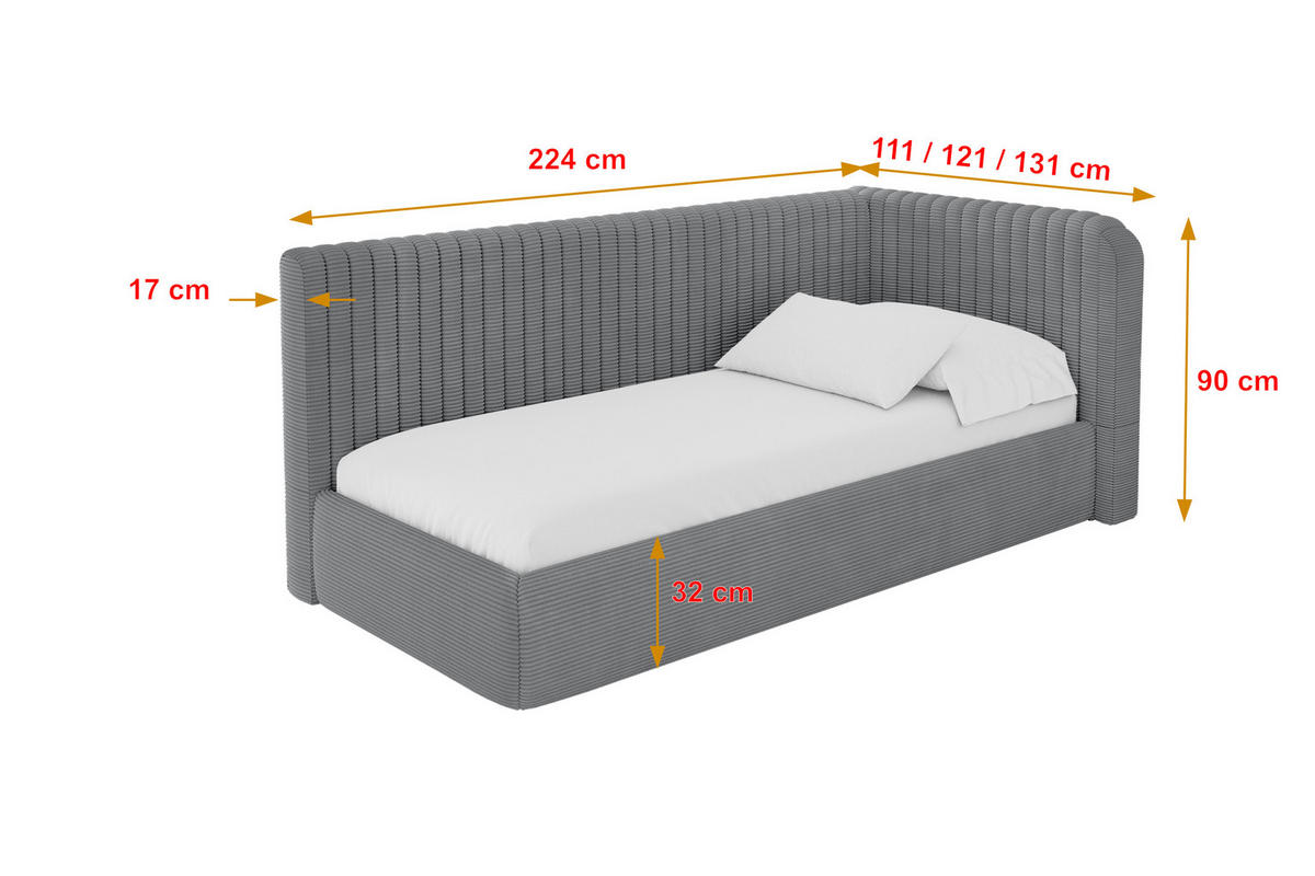 EINZELLBETT Jugendbett mit Bettkasten, Links - AURY 100x200 Dunkelgrau - Graphitfarben, Holzwerkstoff/Textil (100/200cm) - ALTDECOR