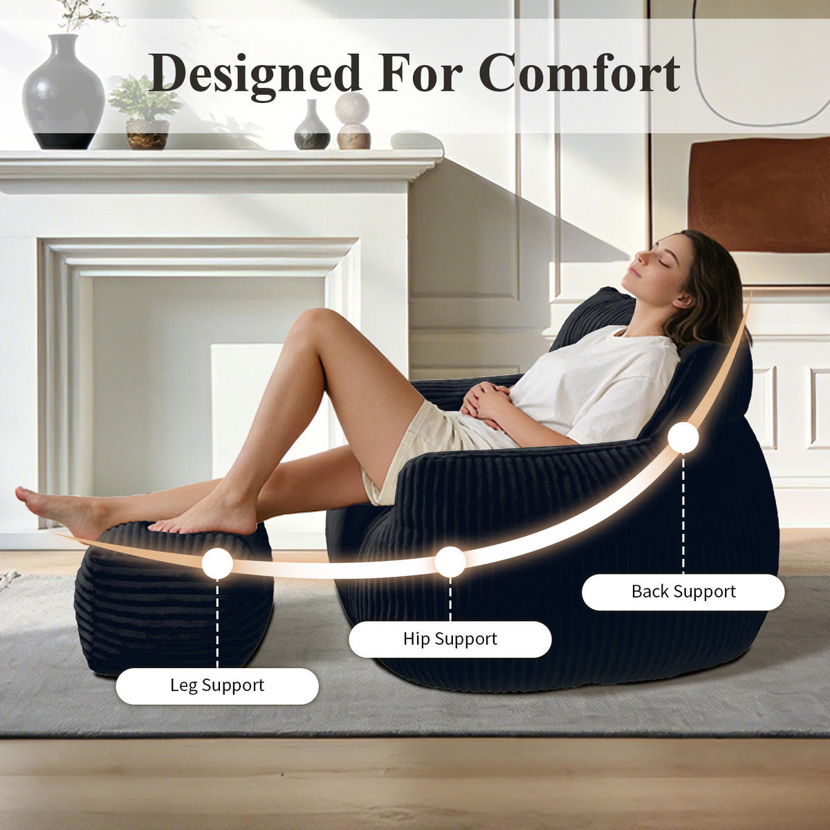SITZSACK mit Memory-Foam Schwarz - Schwarz, Kunststoff (100/75/135cm) - Meubliv