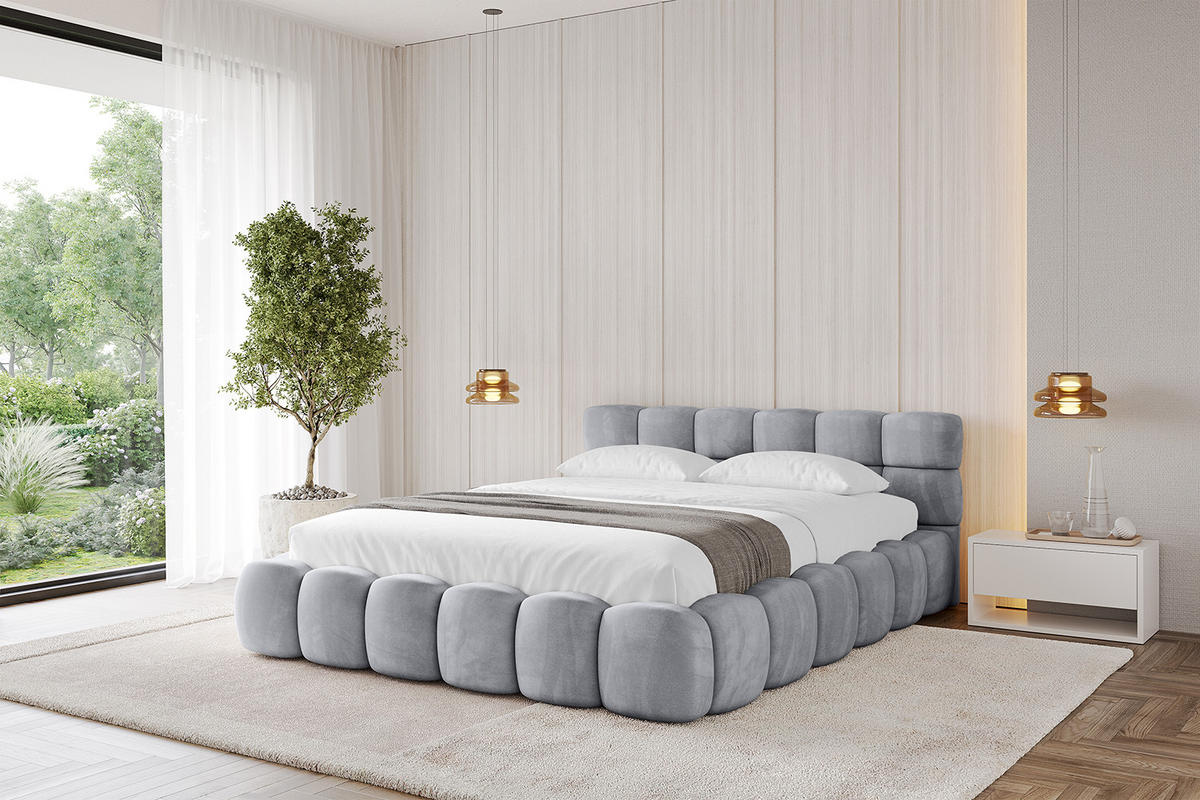 POLSTERBETT mit Bettkasten und Lattenrost, Bett mit Matratze H3/H4 - LEYA-v1 180x200 Hellgrau - Hellgrau, Holzwerkstoff/Textil (180/200cm) - ALTDECOR