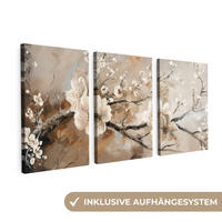 LEINWANDBILD 3er Set Blüte - Beige - Abstrakt - Blumen 240x120 cm - Hellbraun, Textil (240/120cm) - MuchoWow