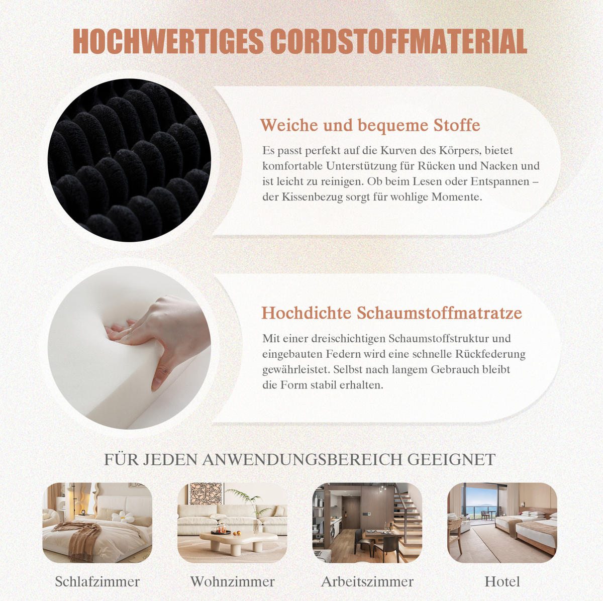 3-STIZER Sofa 263/167/85 cm frei kombinierbar mit Hocker, Seitentaschen und Kissen, Schwarz - Schwarz, Textil (263/85/167cm) - Redom