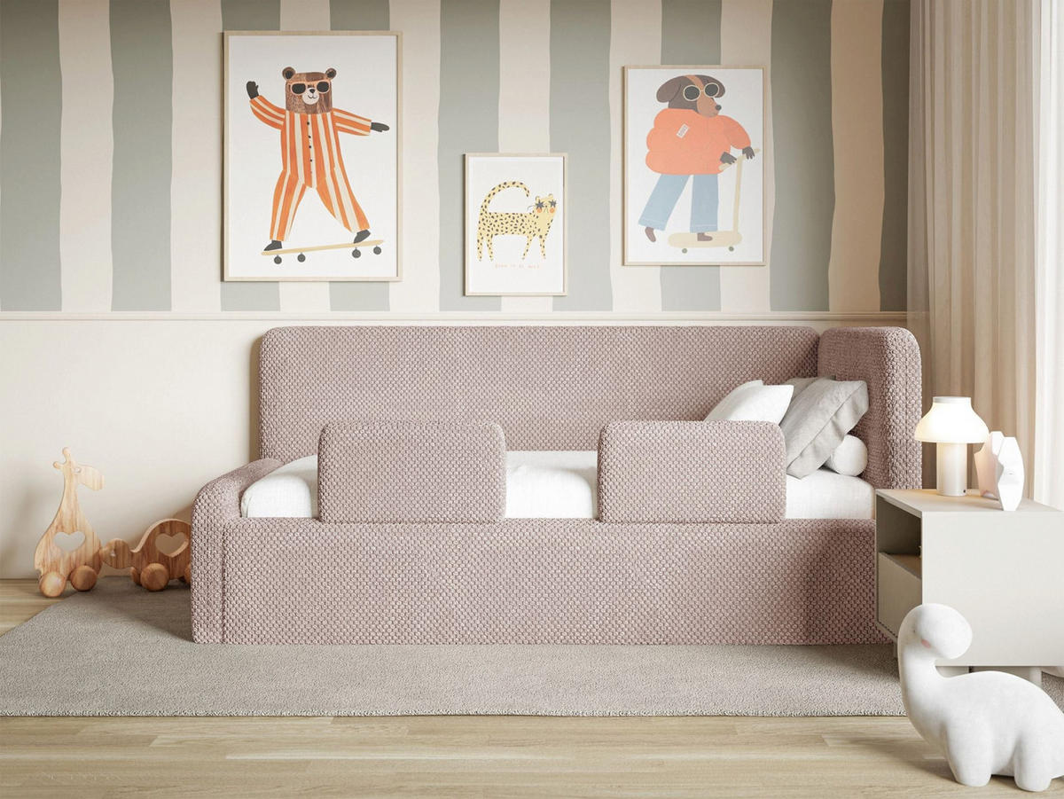 JUGENDBETT Fanko Samt Puderrosa 90x200 cm - Hellrosa/Schwarz, Kunststoff/Textil (90/200cm) - Selsey