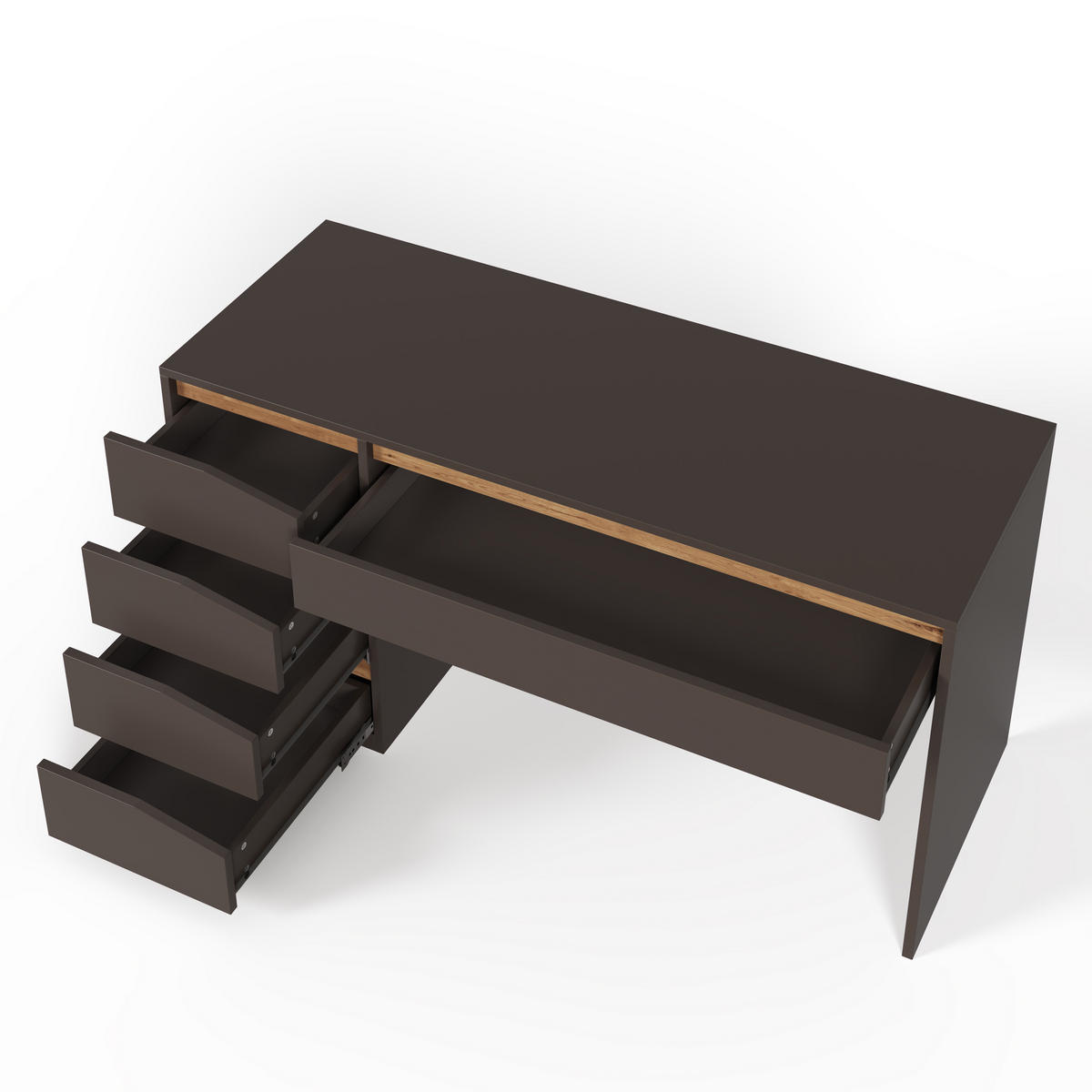 SCHREIBTISCH 140x50cm 5 Schubladen Grau Eiche - Grau, Holzwerkstoff (50/140/78cm) - FLIEKS
