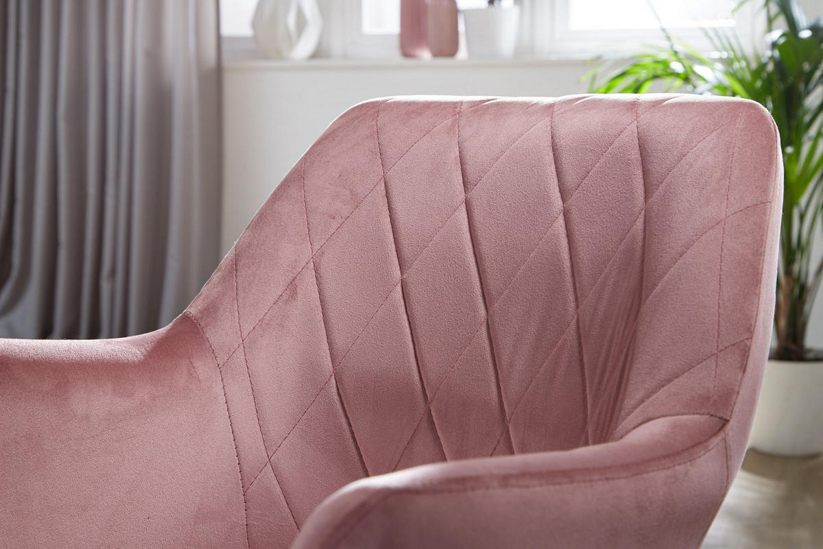 DREHSTUHL Samt mit Armlehnen Eisengestell 360° Funktion, Rosa 97x55x55 cm - Pink/Goldfarben, Textil/Metall (97/55/55cm) - KADIMA DESIGN