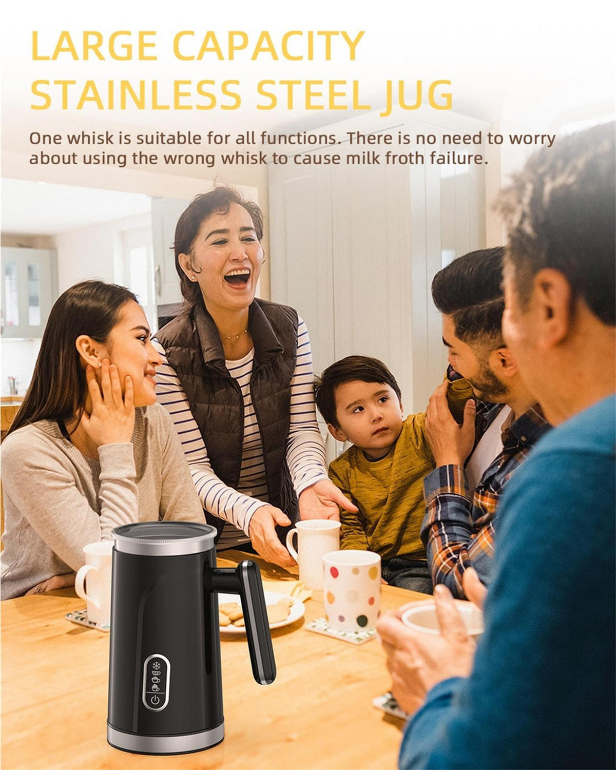 MILCHSCHÄUMER 4IN1 Elektrisch Heiß Kalt Latte Cappuccino 300ml - Schwarz, Metall - Bextcok